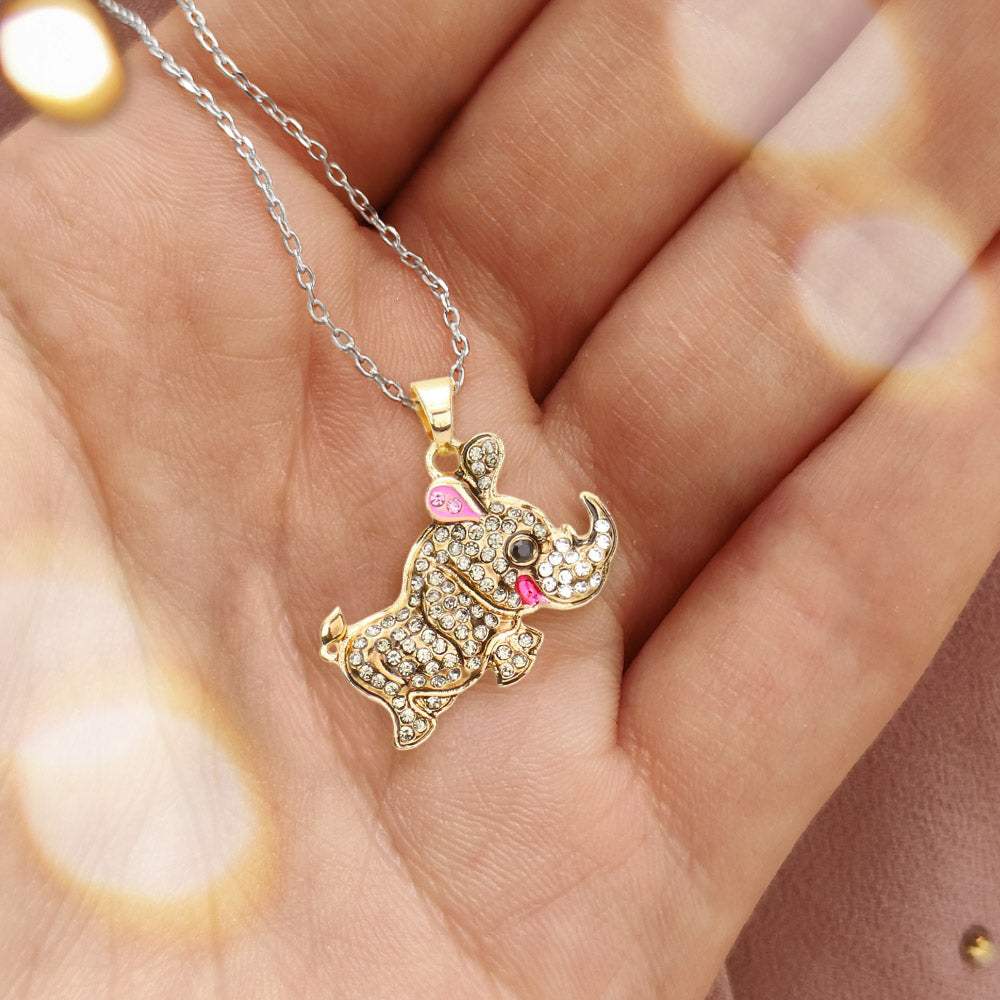 Rhinestone Embellished Rhinoceros Pendant Necklace - Madeline Love - Flyclothing LLC