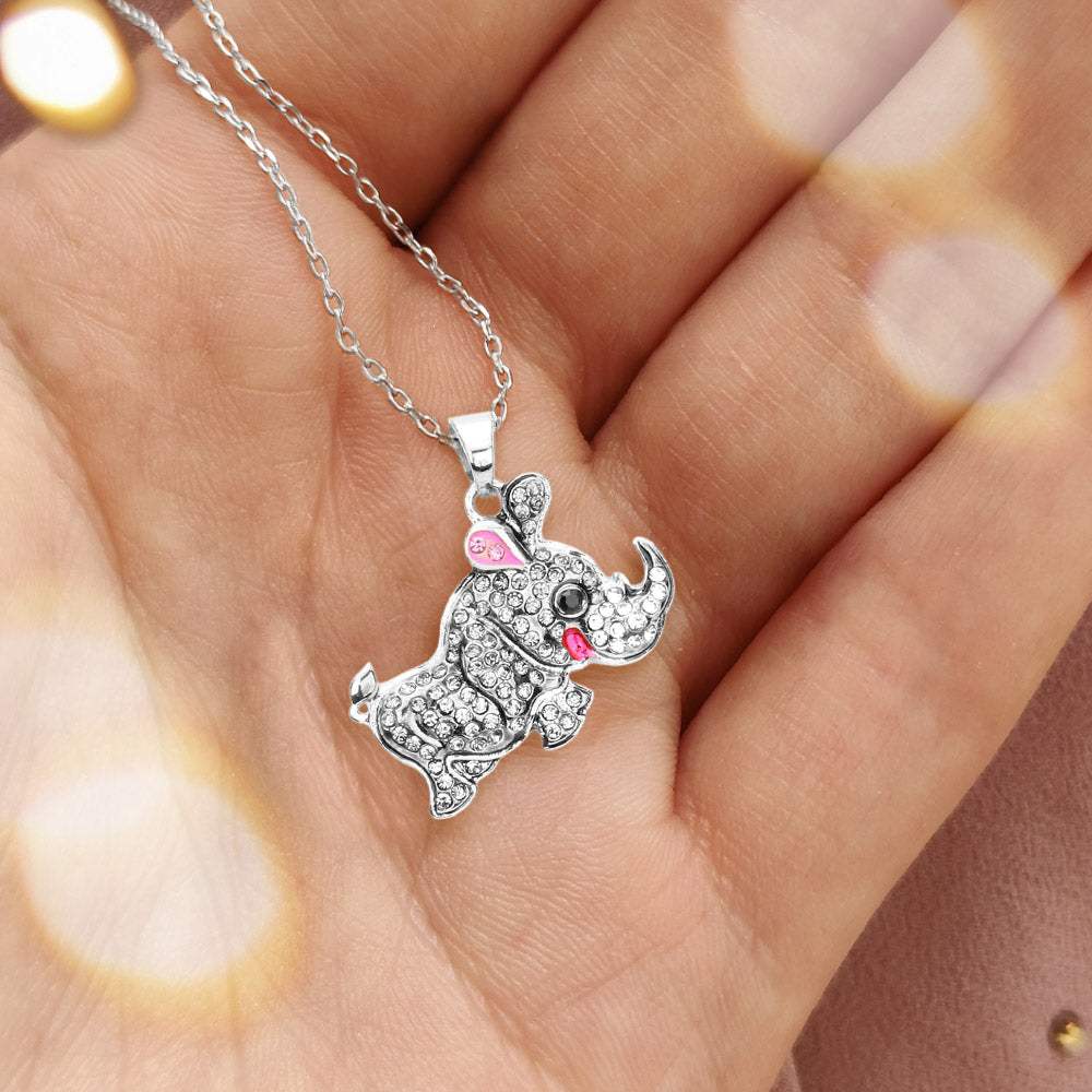 Rhinestone Embellished Rhinoceros Pendant Necklace - Madeline Love - Flyclothing LLC