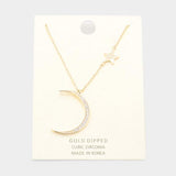 Gold Dipped Cubic Zirconia Moon Star Pendant Necklace - Madeline Love - Flyclothing LLC