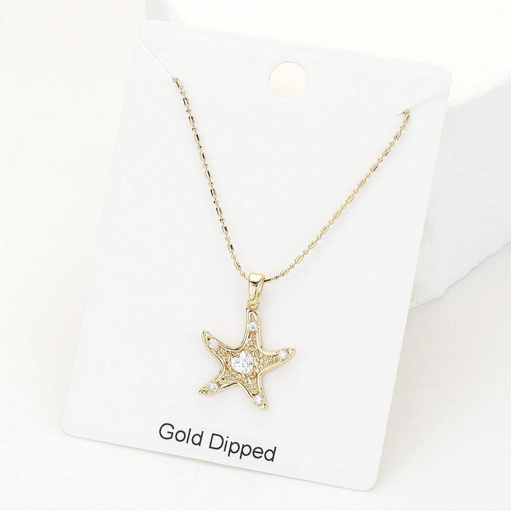 Gold Dipped Stone Embellished Star Pendant Necklace - Madeline Love - Flyclothing LLC