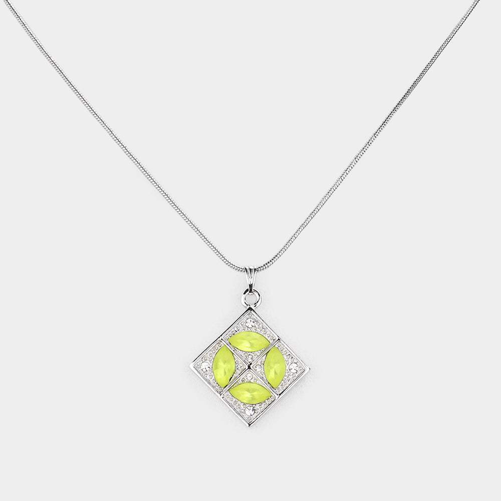 Rhinestone Square Pendant Necklace - Madeline Love - Flyclothing LLC