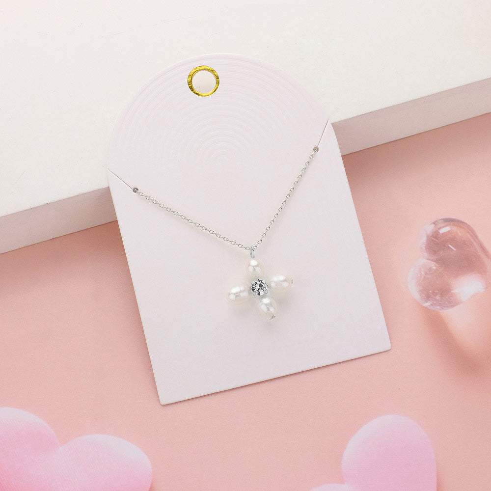 Stone Pointed Pearl Flower Pendant Necklace - Madeline Love - Flyclothing LLC