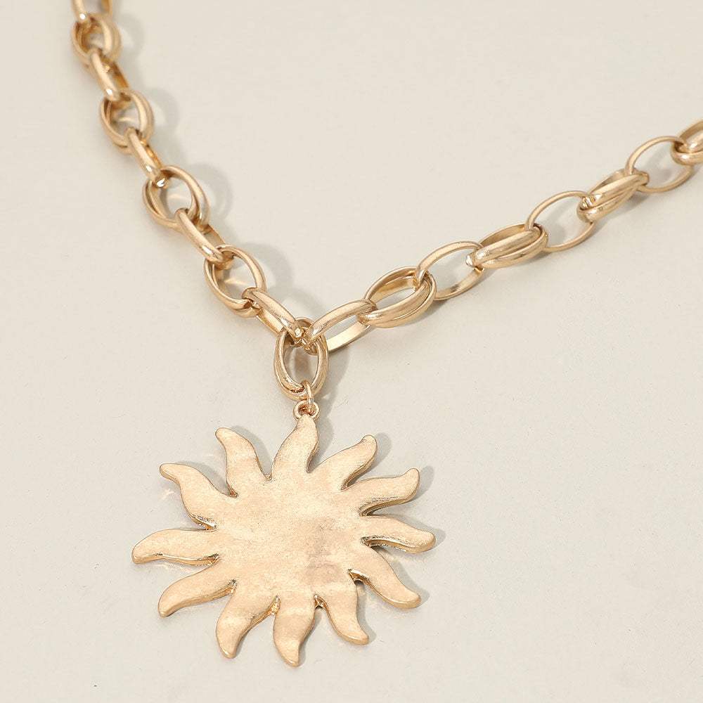 Brushed Metal Sunburst Pendant Chunky Chain Necklace - Madeline Love - Flyclothing LLC