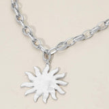 Brushed Metal Sunburst Pendant Chunky Chain Necklace - Madeline Love - Flyclothing LLC