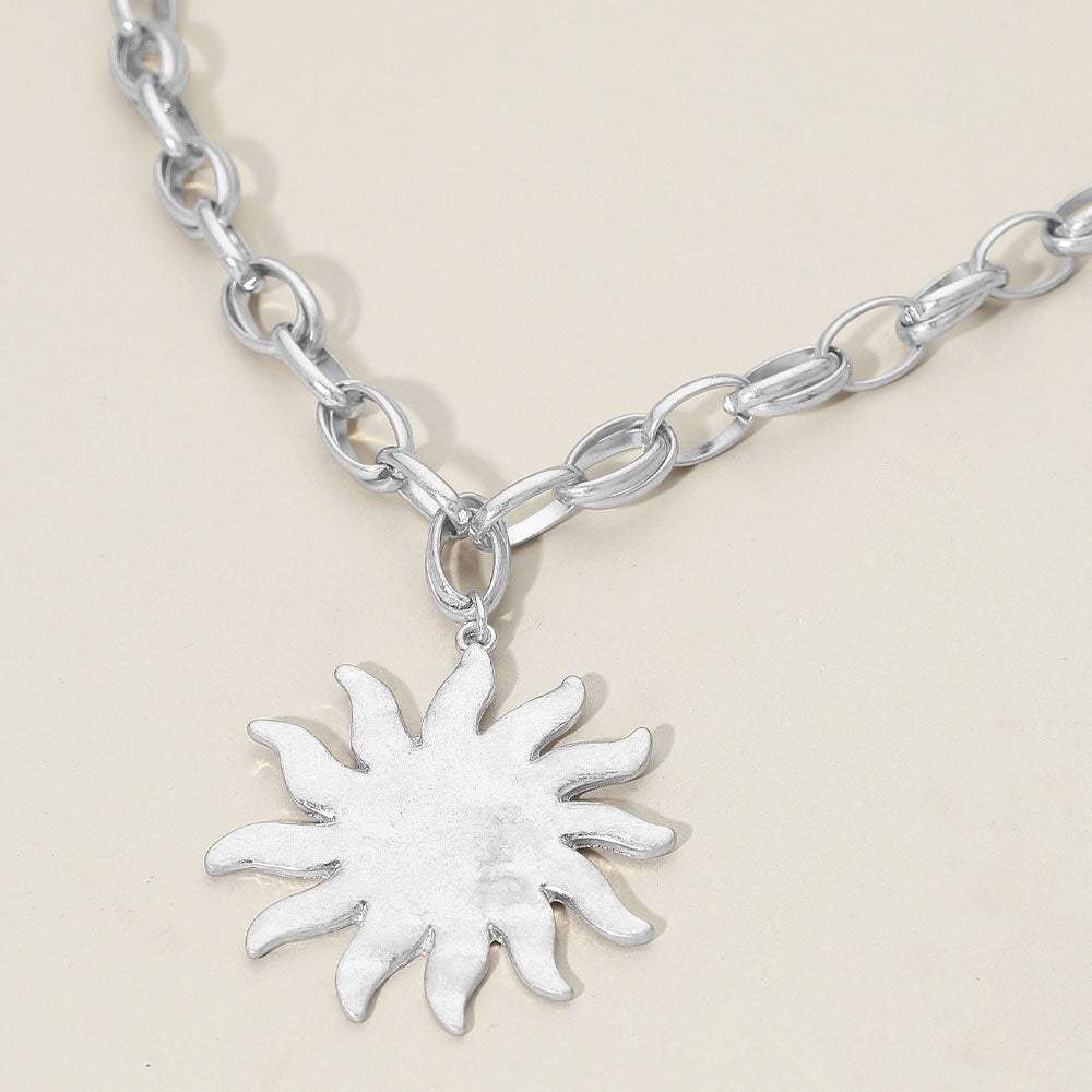 Brushed Metal Sunburst Pendant Chunky Chain Necklace - Madeline Love - Flyclothing LLC