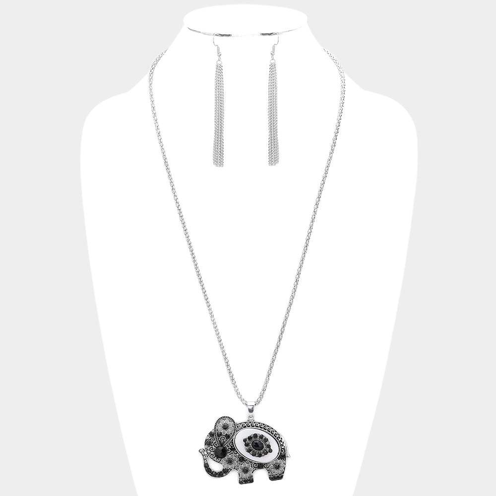 Stone Embellished Elephant Pendant Necklace - Madeline Love - Flyclothing LLC