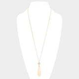 Metal Heart Teardrop Natural Stone Link Pendant Long Necklace - Madeline Love - Flyclothing LLC