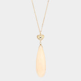 Metal Heart Teardrop Natural Stone Link Pendant Long Necklace - Madeline Love - Flyclothing LLC
