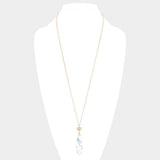 Metal Heart Teardrop Natural Stone Link Pendant Long Necklace - Madeline Love - Flyclothing LLC