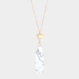 Metal Heart Teardrop Natural Stone Link Pendant Long Necklace - Madeline Love - Flyclothing LLC