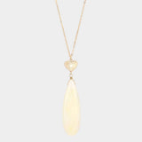 Metal Heart Teardrop Natural Stone Link Pendant Long Necklace - Madeline Love - Flyclothing LLC