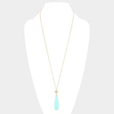 Metal Heart Teardrop Natural Stone Link Pendant Long Necklace - Madeline Love - Flyclothing LLC