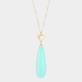 Metal Heart Teardrop Natural Stone Link Pendant Long Necklace - Madeline Love - Flyclothing LLC
