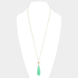 Metal Heart Teardrop Natural Stone Link Pendant Long Necklace - Madeline Love - Flyclothing LLC