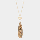 Metal Heart Teardrop Natural Stone Link Pendant Long Necklace - Madeline Love - Flyclothing LLC