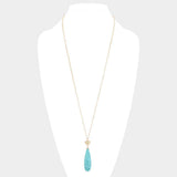 Metal Heart Teardrop Natural Stone Link Pendant Long Necklace - Madeline Love - Flyclothing LLC