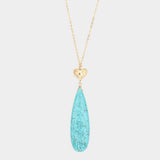 Metal Heart Teardrop Natural Stone Link Pendant Long Necklace - Madeline Love - Flyclothing LLC