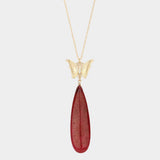 Butterfly Natural Stone Teardrop Link Pendant Long Necklace - Madeline Love - Flyclothing LLC