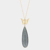 Butterfly Natural Stone Teardrop Link Pendant Long Necklace - Madeline Love - Flyclothing LLC