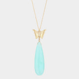 Butterfly Natural Stone Teardrop Link Pendant Long Necklace - Madeline Love - Flyclothing LLC