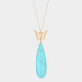 Butterfly Natural Stone Teardrop Link Pendant Long Necklace - Madeline Love - Flyclothing LLC