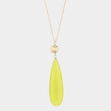 Textured Metal Round Natural Stone Teardrop Link Pendant Long Necklace - Madeline Love - Flyclothing LLC