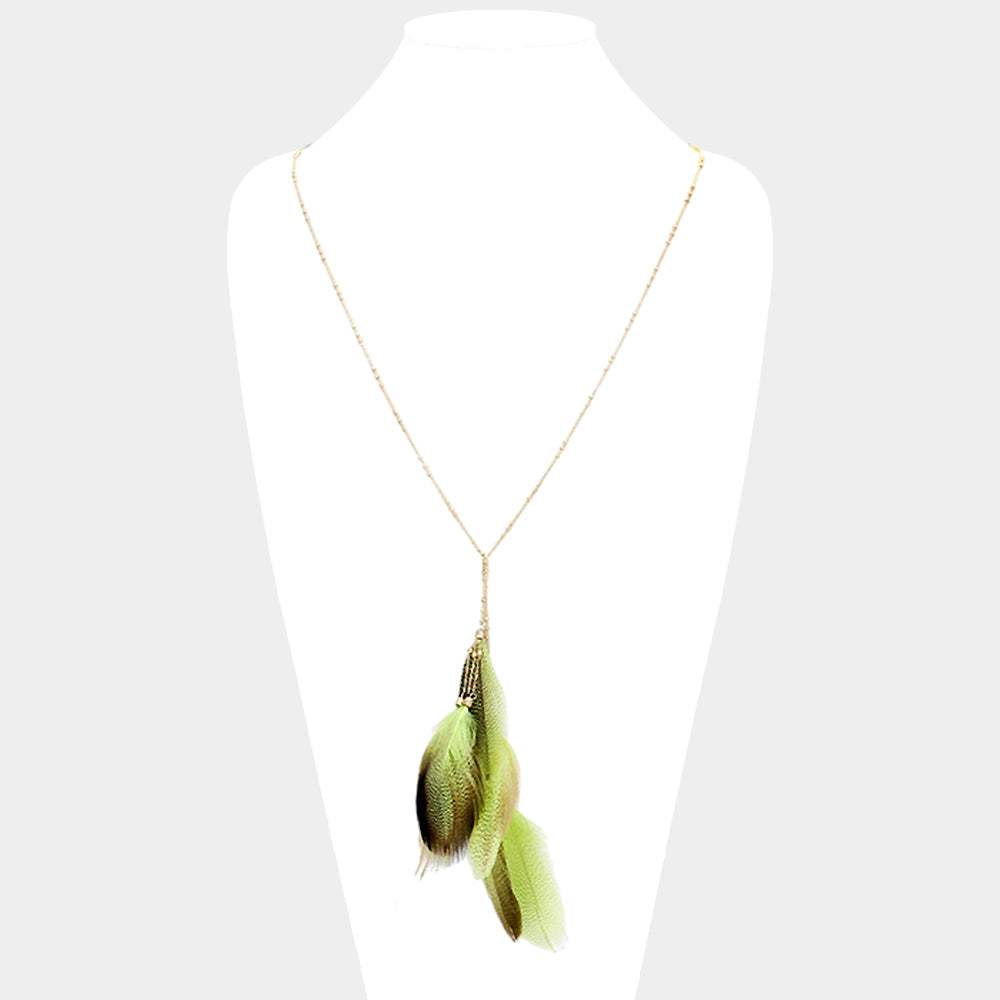 Layered Feather Pendant Long Necklace - Madeline Love - Flyclothing LLC