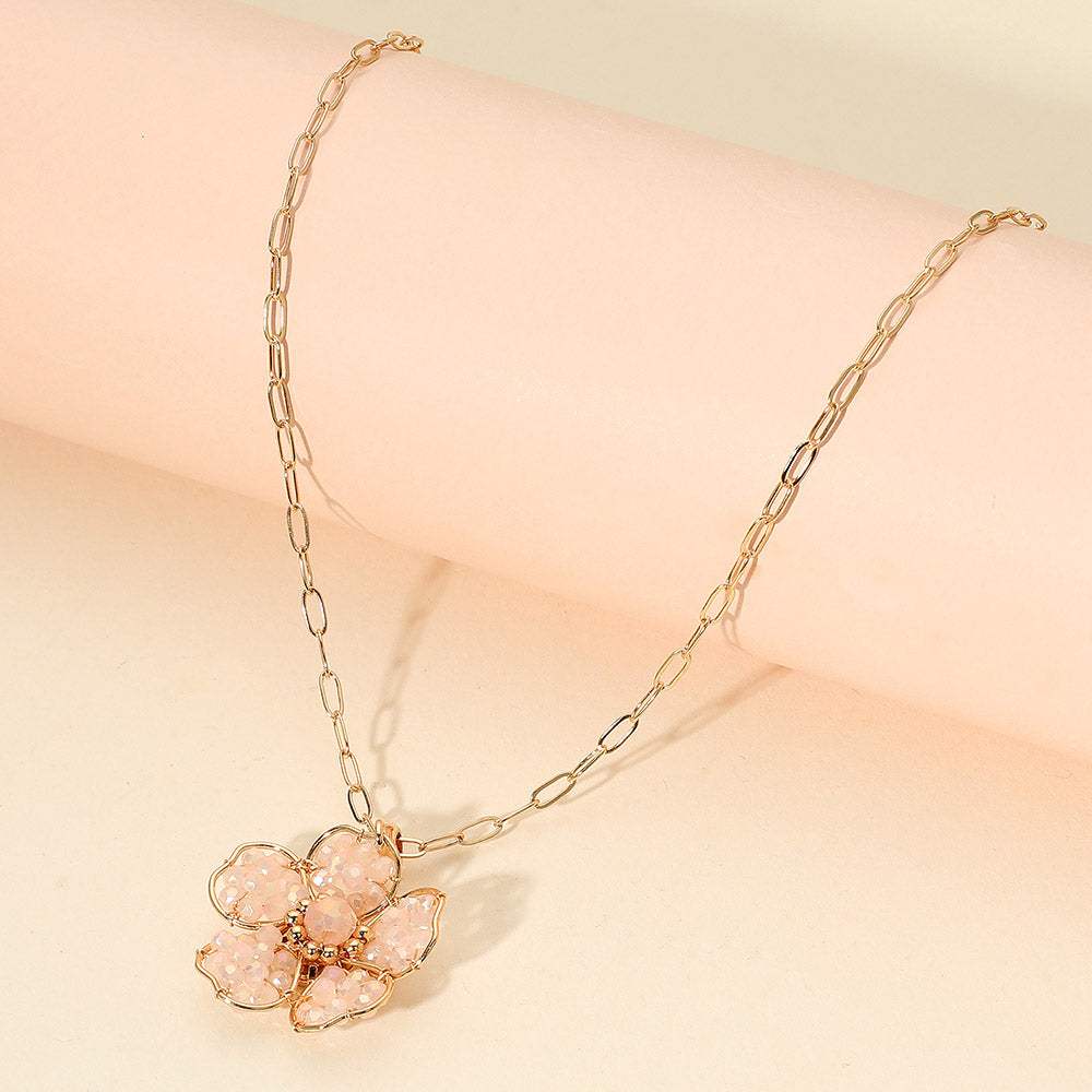 Beaded Flower Pendant Paperclip Chain Necklace - Madeline Love - Flyclothing LLC