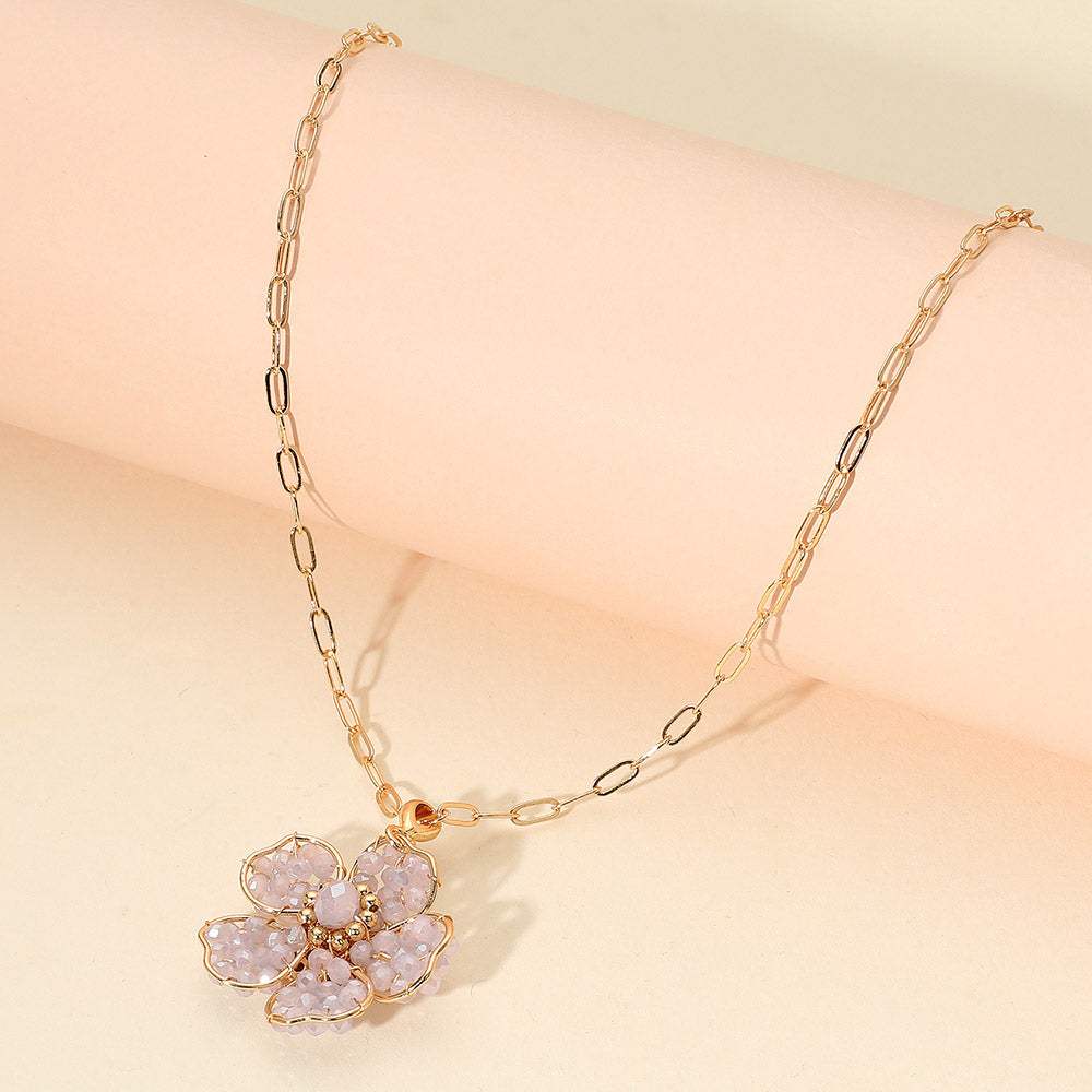 Beaded Flower Pendant Paperclip Chain Necklace - Madeline Love - Flyclothing LLC