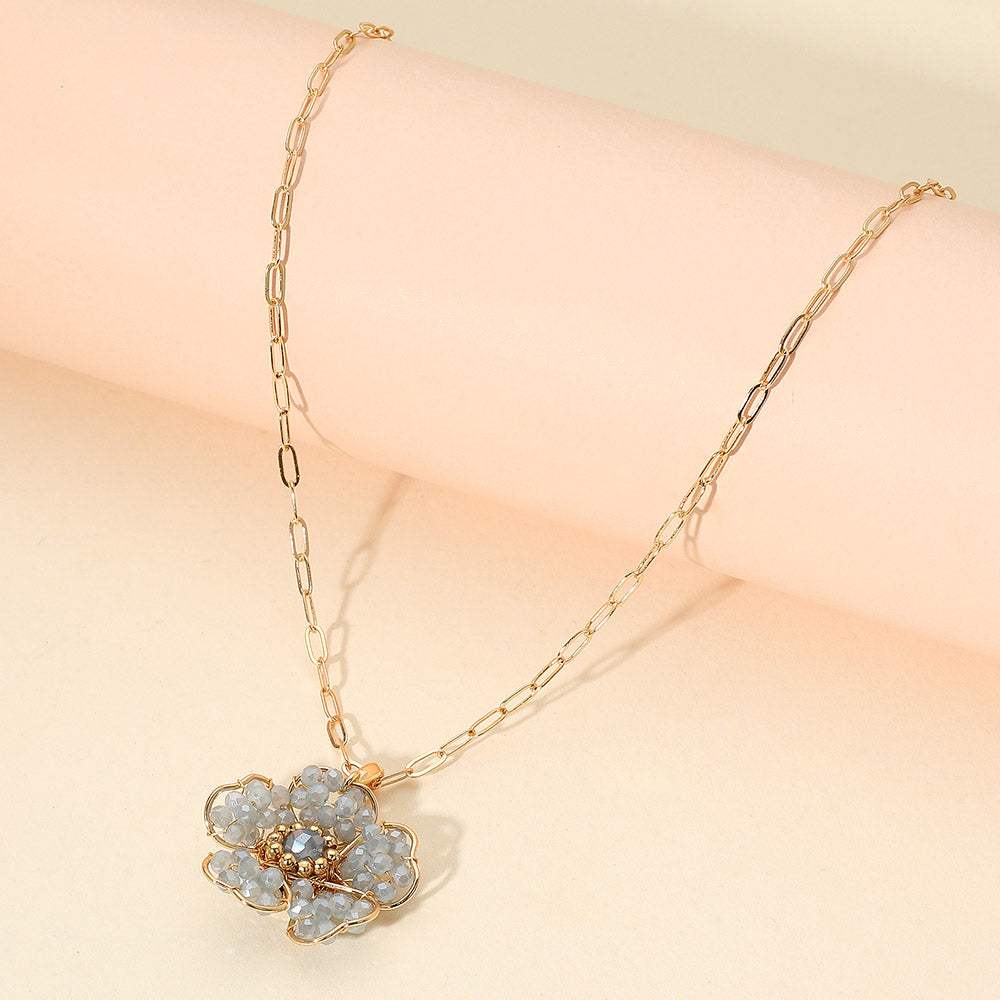 Beaded Flower Pendant Paperclip Chain Necklace - Madeline Love - Flyclothing LLC