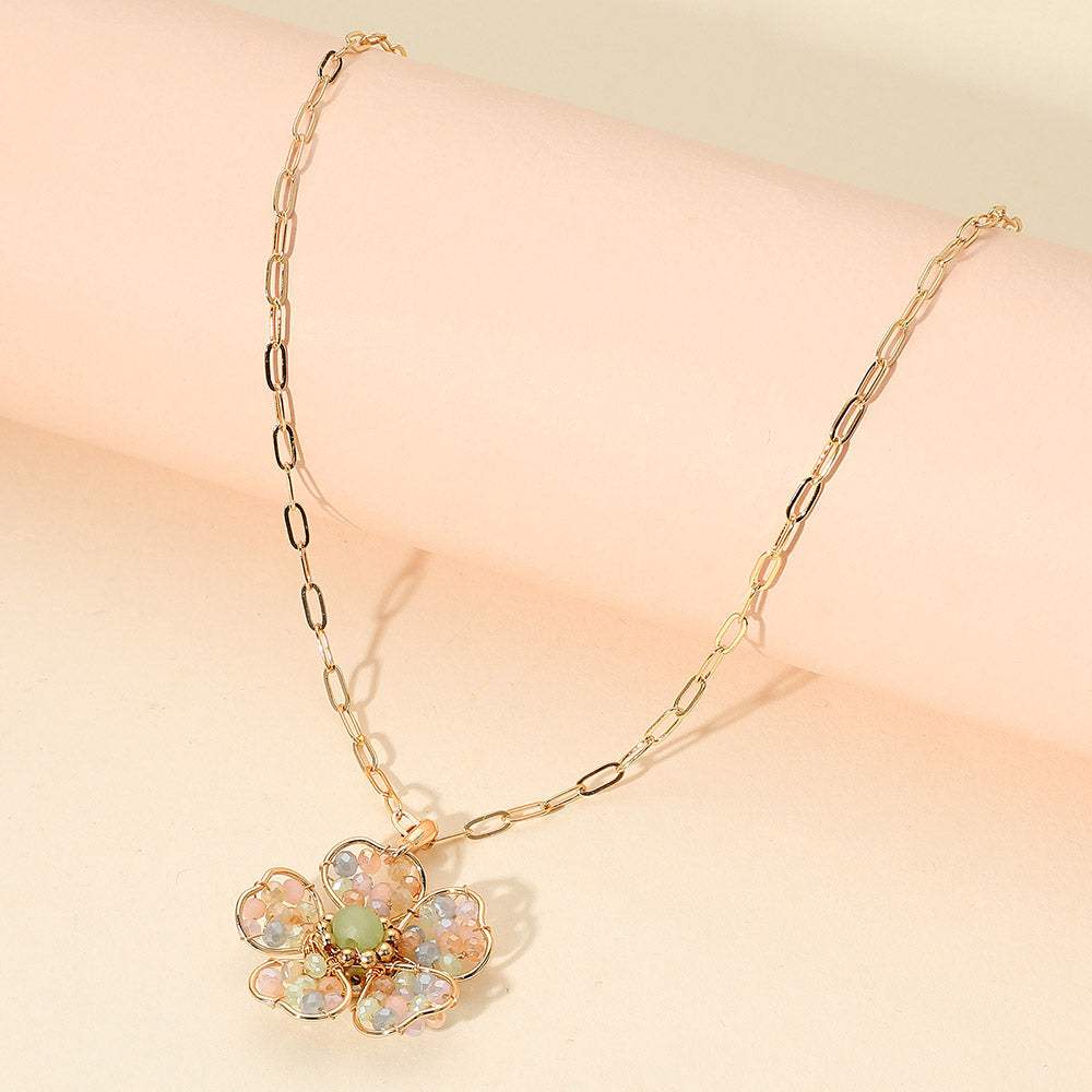 Beaded Flower Pendant Paperclip Chain Necklace - Madeline Love - Flyclothing LLC