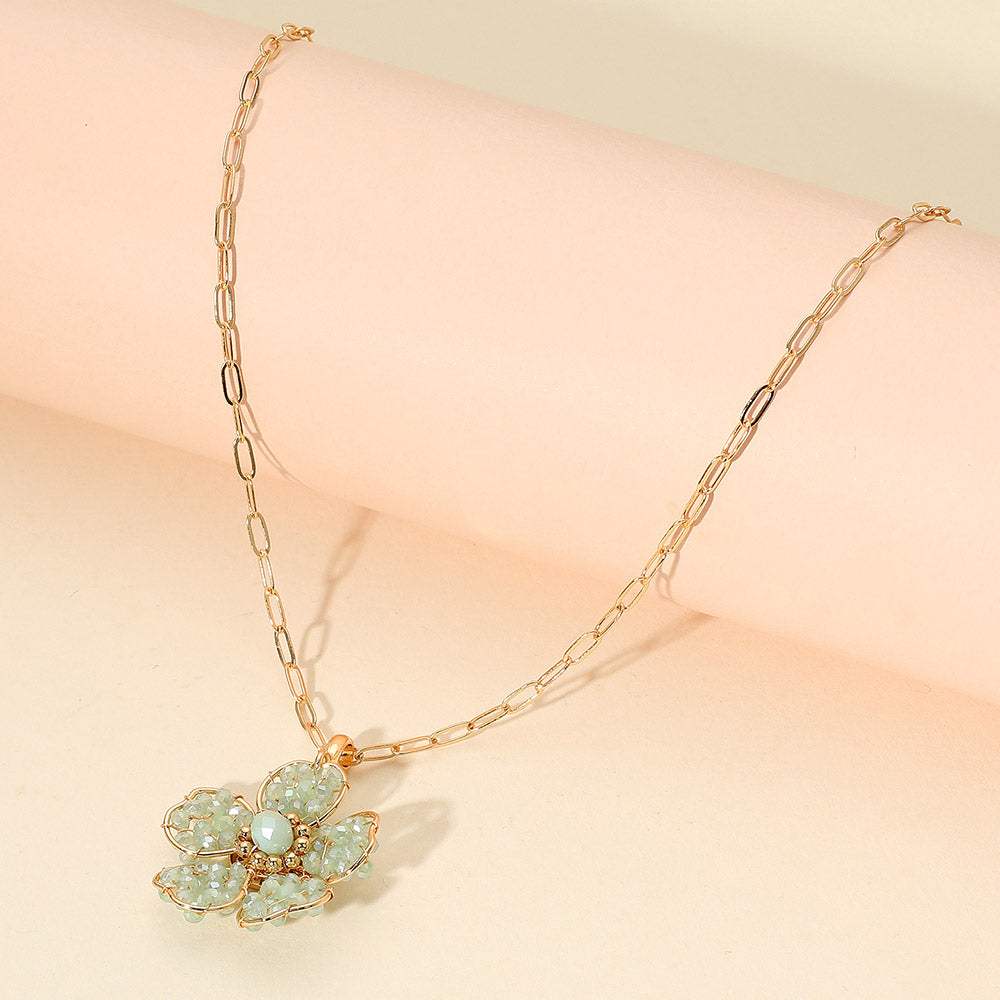 Beaded Flower Pendant Paperclip Chain Necklace - Madeline Love - Flyclothing LLC