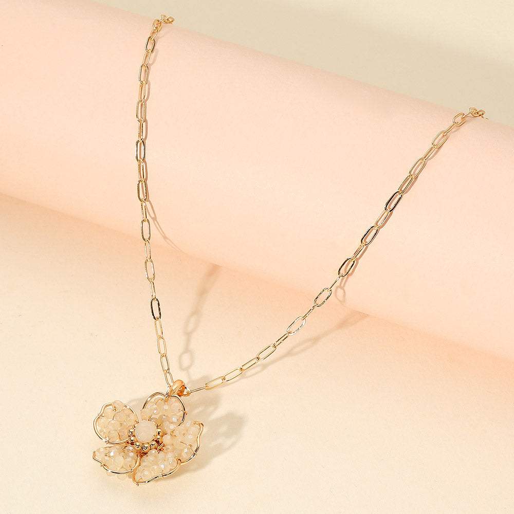 Beaded Flower Pendant Paperclip Chain Necklace - Madeline Love - Flyclothing LLC