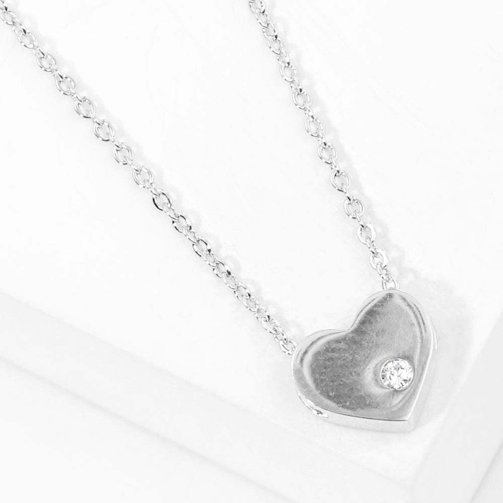 White Gold Dipped CZ Stone Pointed Heart Pendant Necklace - Madeline Love - Flyclothing LLC