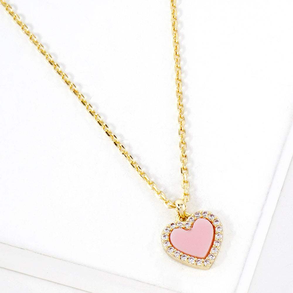 Gold Dipped CZ Stone Paved Rim Heart Pendant Necklace - Madeline Love - Flyclothing LLC