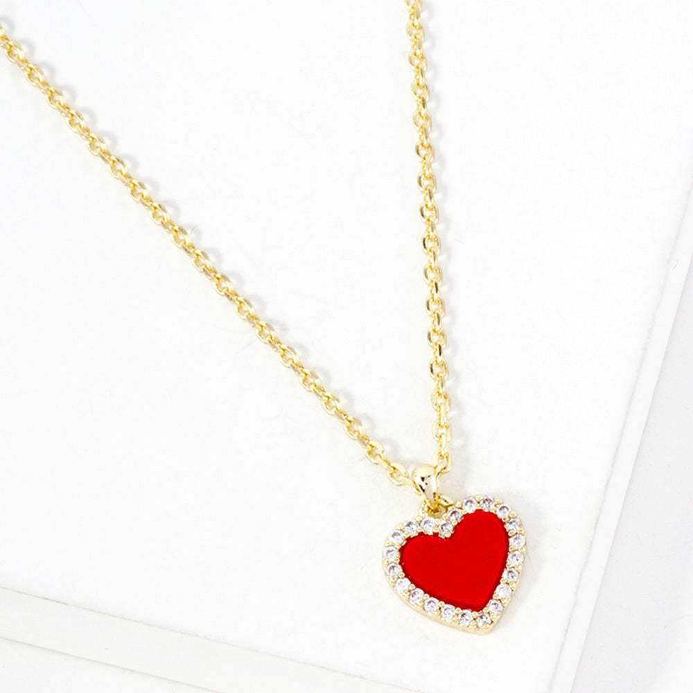 Gold Dipped CZ Stone Paved Rim Heart Pendant Necklace - Madeline Love - Flyclothing LLC