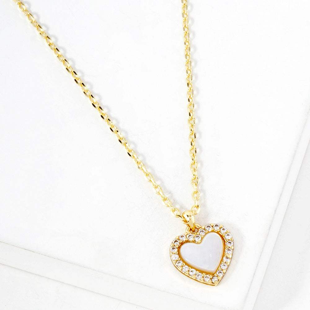 Gold Dipped CZ Stone Paved Rim Heart Pendant Necklace - Madeline Love - Flyclothing LLC