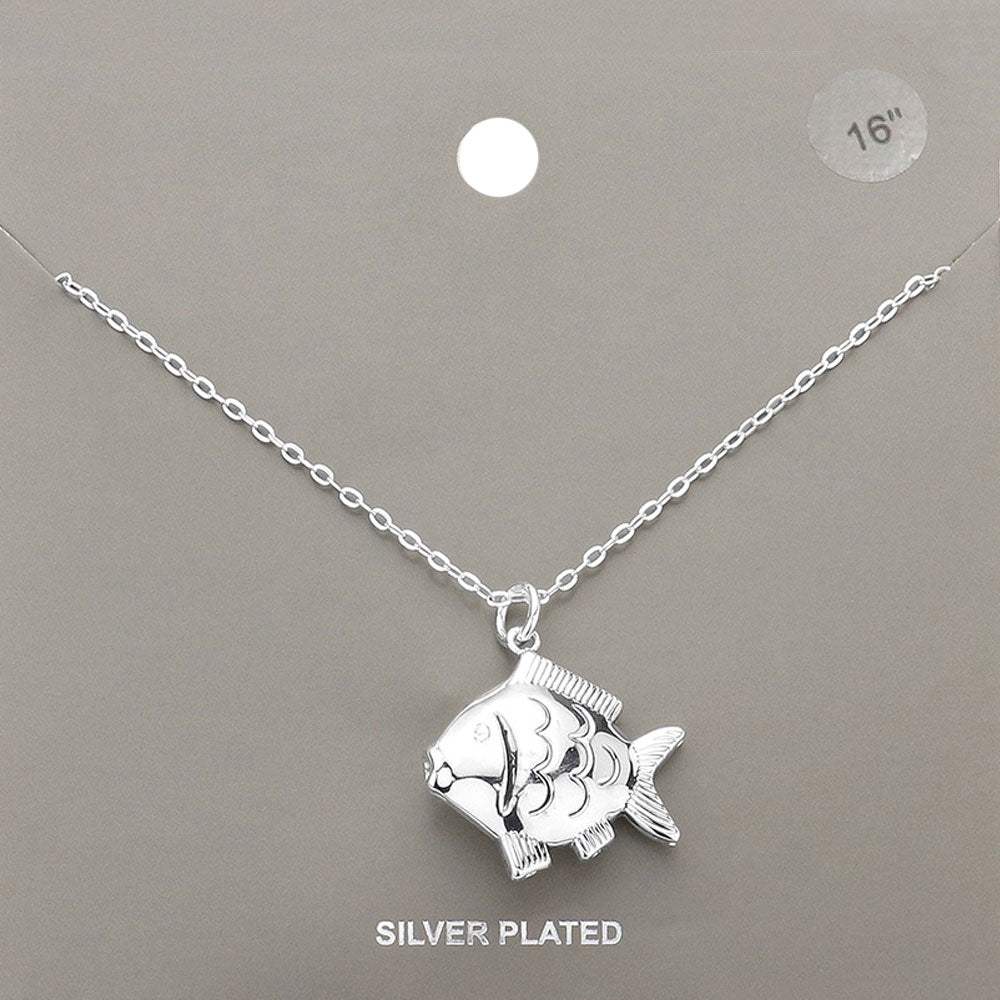 Silver Plated Metal Fish Pendant Necklace - Madeline Love - Flyclothing LLC