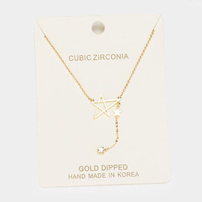 Gold Dipped Cubic Zirconia Star Pendant Necklace - Madeline Love - Flyclothing LLC