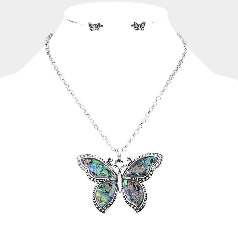 Abalone Butterfly Pendant Necklace - Madeline Love - Flyclothing LLC