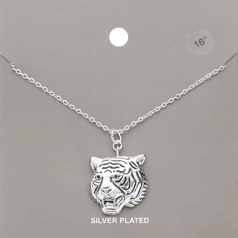 Silver Plated Metal Tiger Pendant Necklace - Madeline Love - Flyclothing LLC