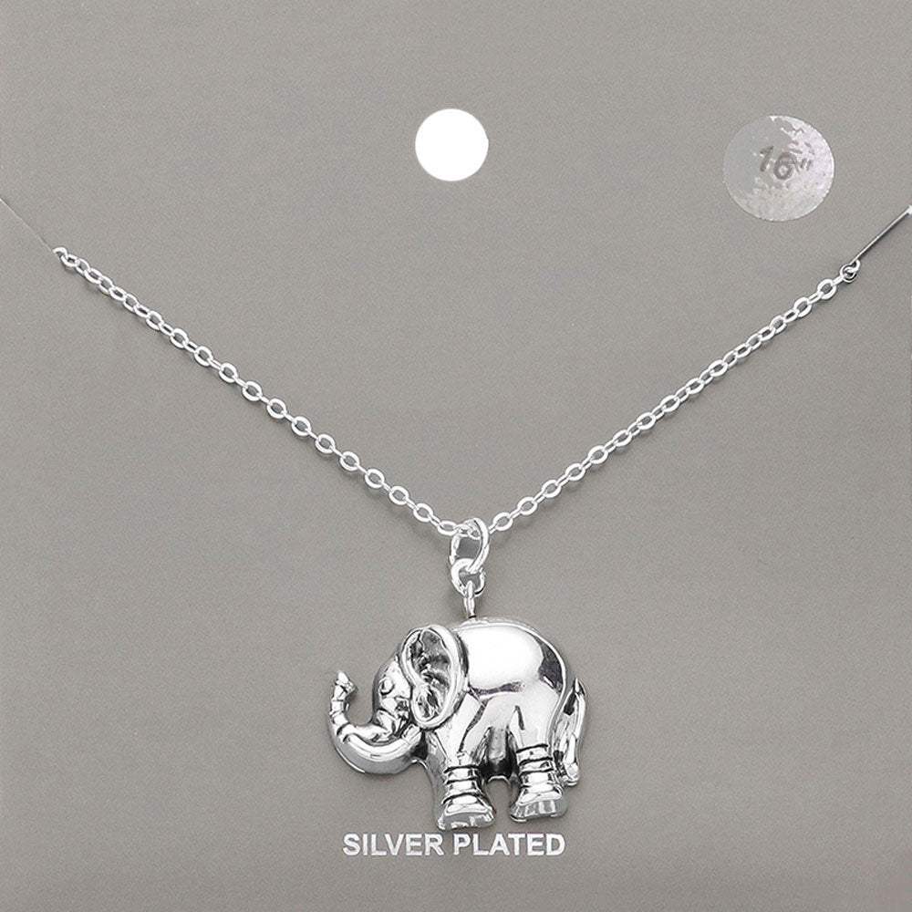 Silver Plated Metal Elephant Pendant Necklace - Madeline Love - Flyclothing LLC