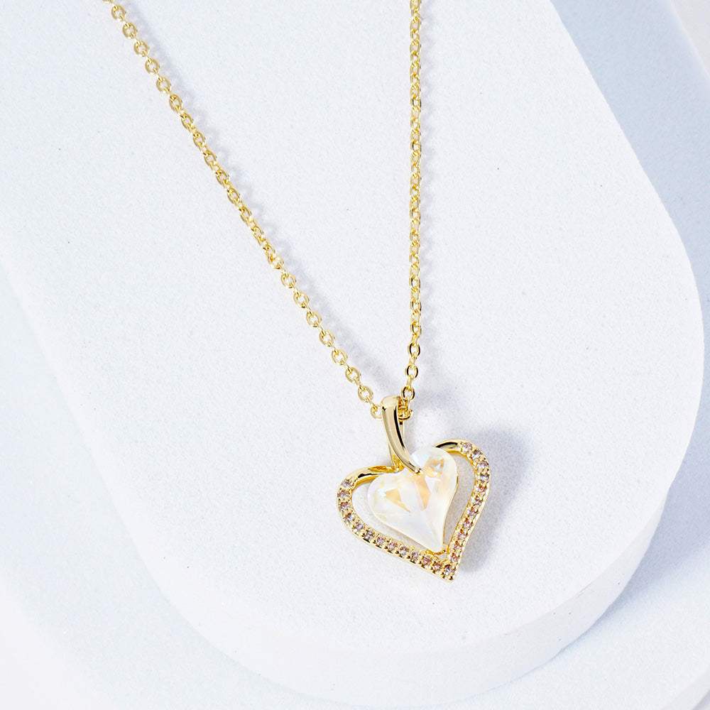 Gold Dipped CZ Stone Paved Heart Stone Pedant Necklace - Madeline Love - Flyclothing LLC