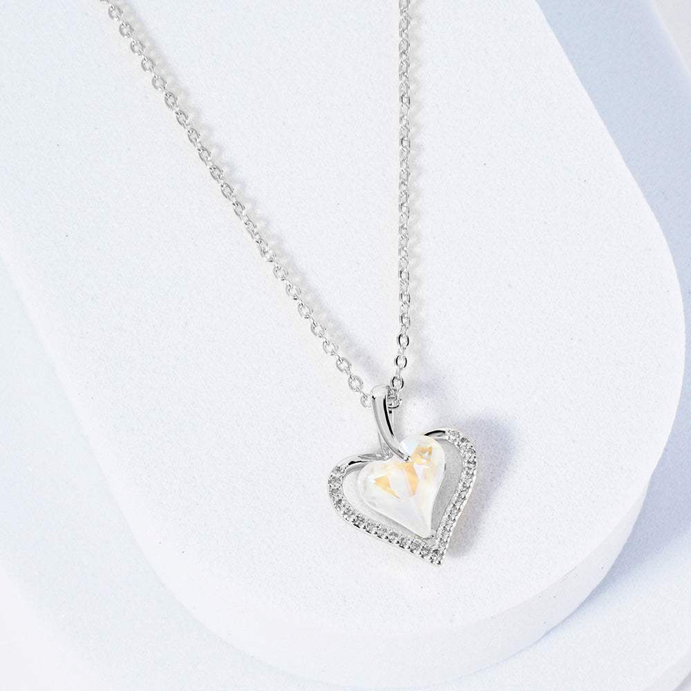 White Gold Dipped CZ Stone Paved Heart Stone Pedant Necklace - Madeline Love - Flyclothing LLC