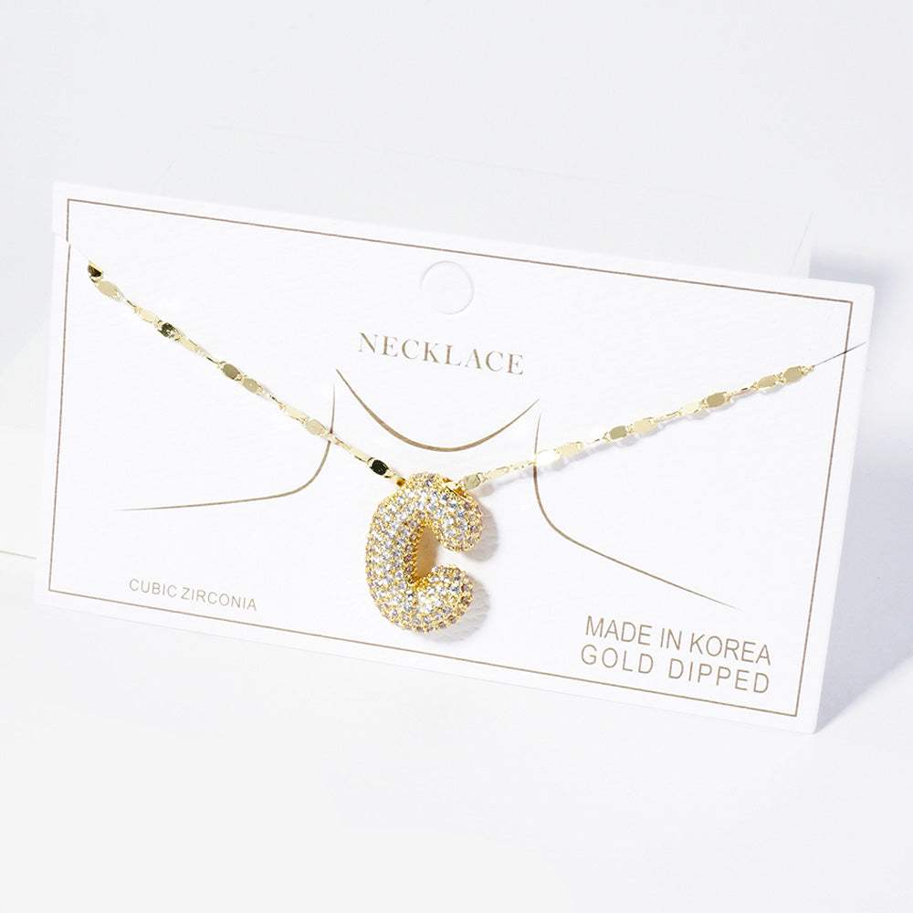 -C- Gold Dipped CZ Stone Paved Initial Monogram Pendant Necklace - Madeline Love - Flyclothing LLC