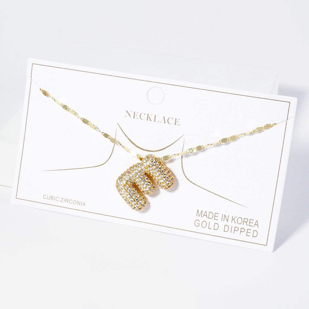 -E- Gold Dipped CZ Stone Paved Initial Monogram Pendant Necklace - Madeline Love - Flyclothing LLC