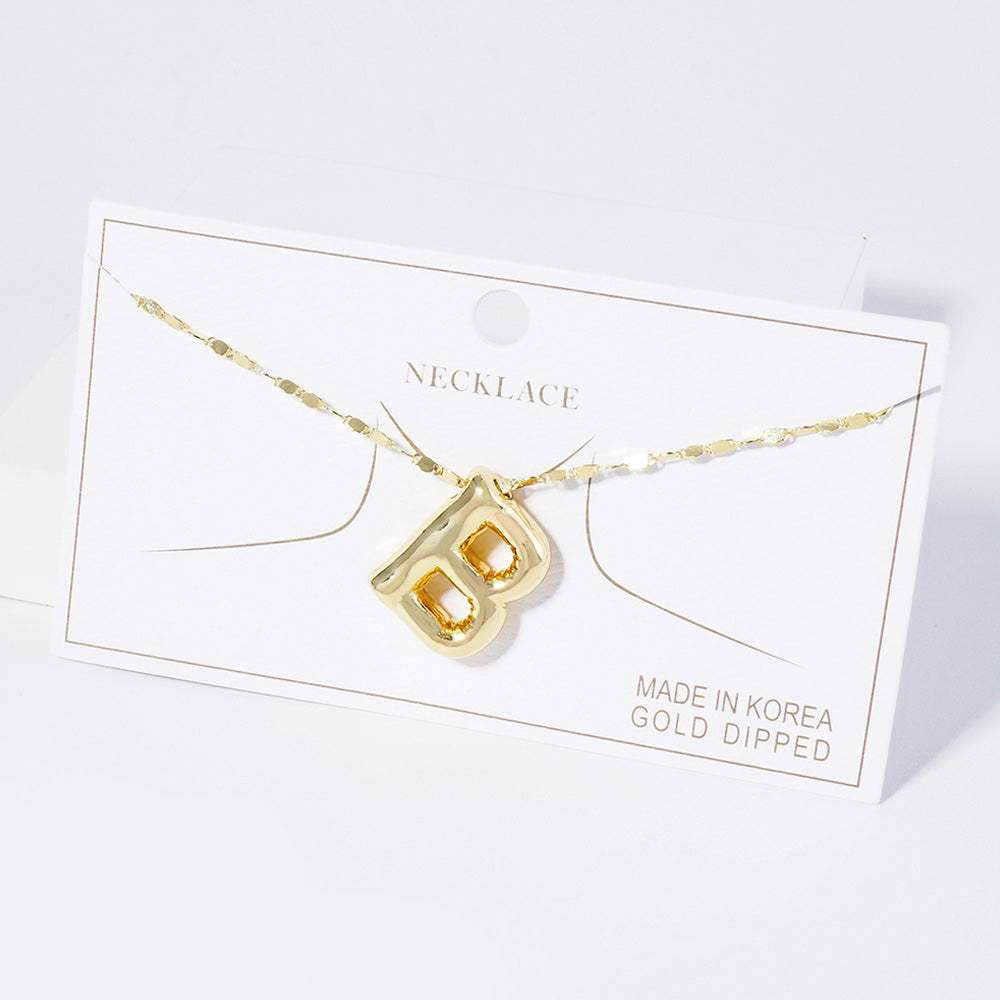 -B- Gold Dipped Metal Bubble Initial Monogram Pendant Necklace - Madeline Love - Flyclothing LLC