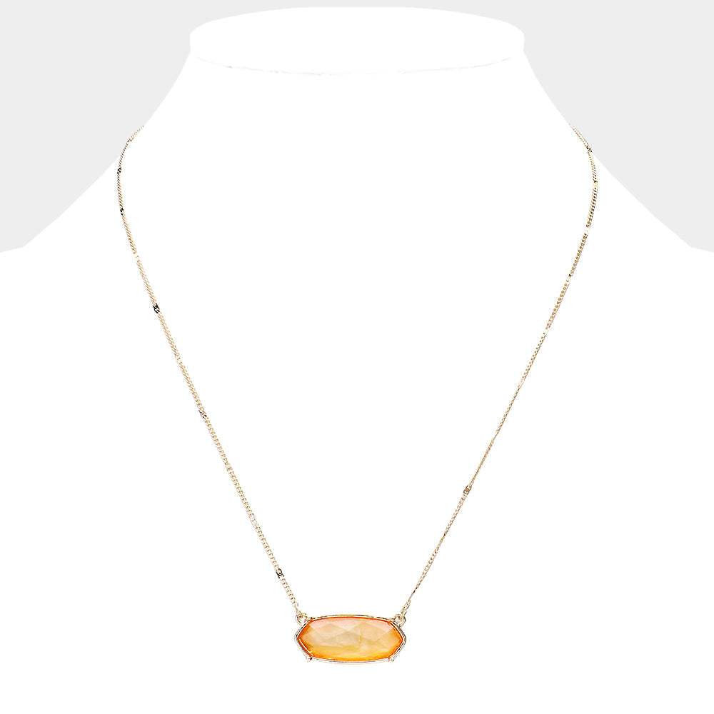 Crystal Hexagon Pendant Metal Chain Necklace - Madeline Love - Flyclothing LLC