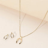 Rhinestone Embellished Brass Metal Wishbone Pendant Necklace - Madeline Love - Flyclothing LLC