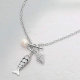 Pearl Conch Shell Fish Charm Toggle Pendant Necklace - Madeline Love - Flyclothing LLC
